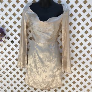 Princess Polly  floral satin dress long sleeves tan color size 0